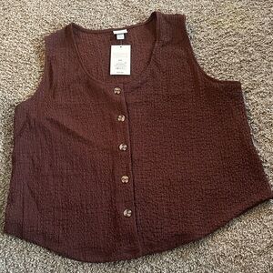 a new day Rich Brown Button-Down Sleeveless Top